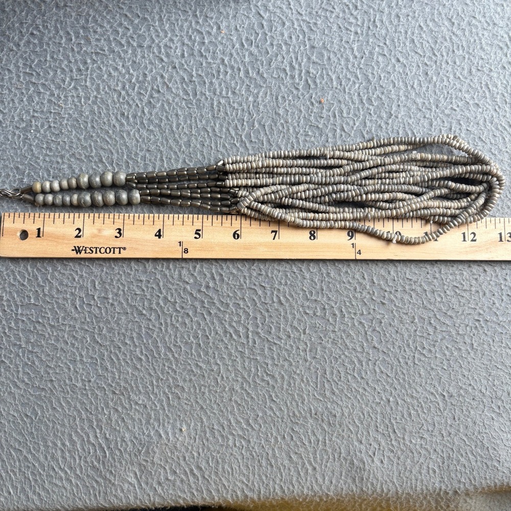 Multi Strand Beaded Necklace Grey Neutral Boho Layered Statement Hook Closure - Picture 3 of 6